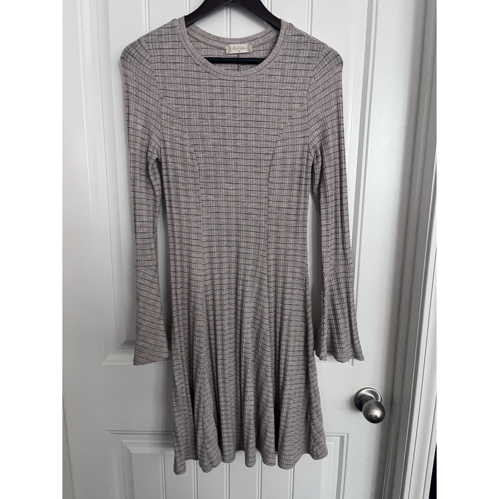 Altard State Boho Striped Fit Flare Bell Sleeve Dress Womens M Natural Spin 426